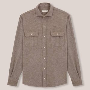 Camisa de Algodón Grueso Dos Bolsillos - Marrón Jaspeado
