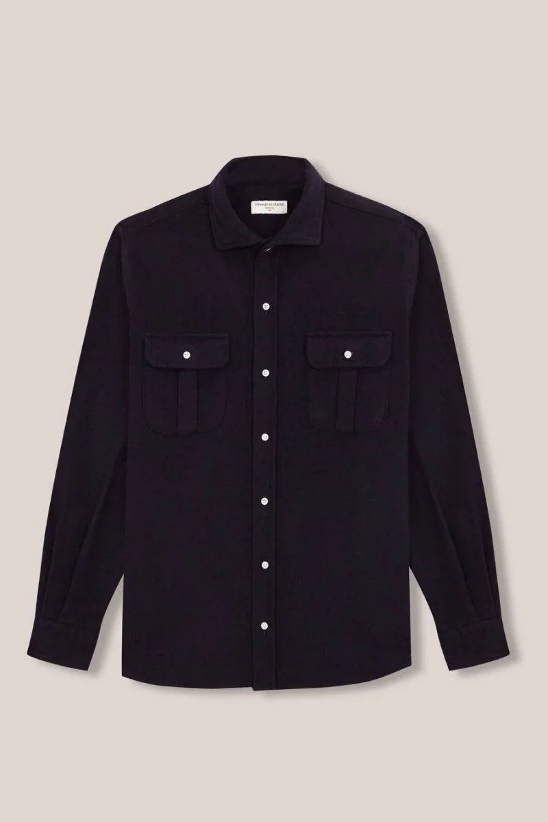 Camisa de Algodón Grueso Dos Bolsillos - Azul Marino - Imagen 2
