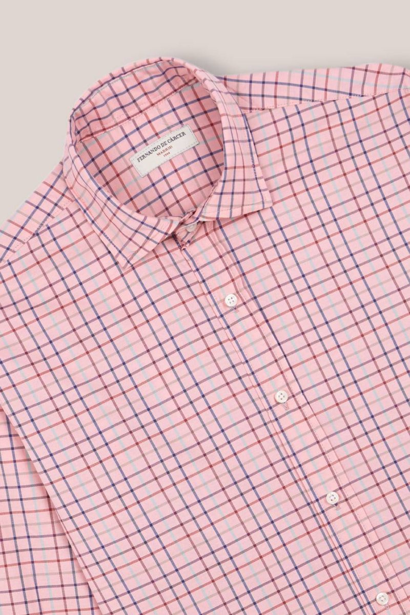 Camisa de Algodón - Viyela Cuadros Fondo Rosa - Imagen 3
