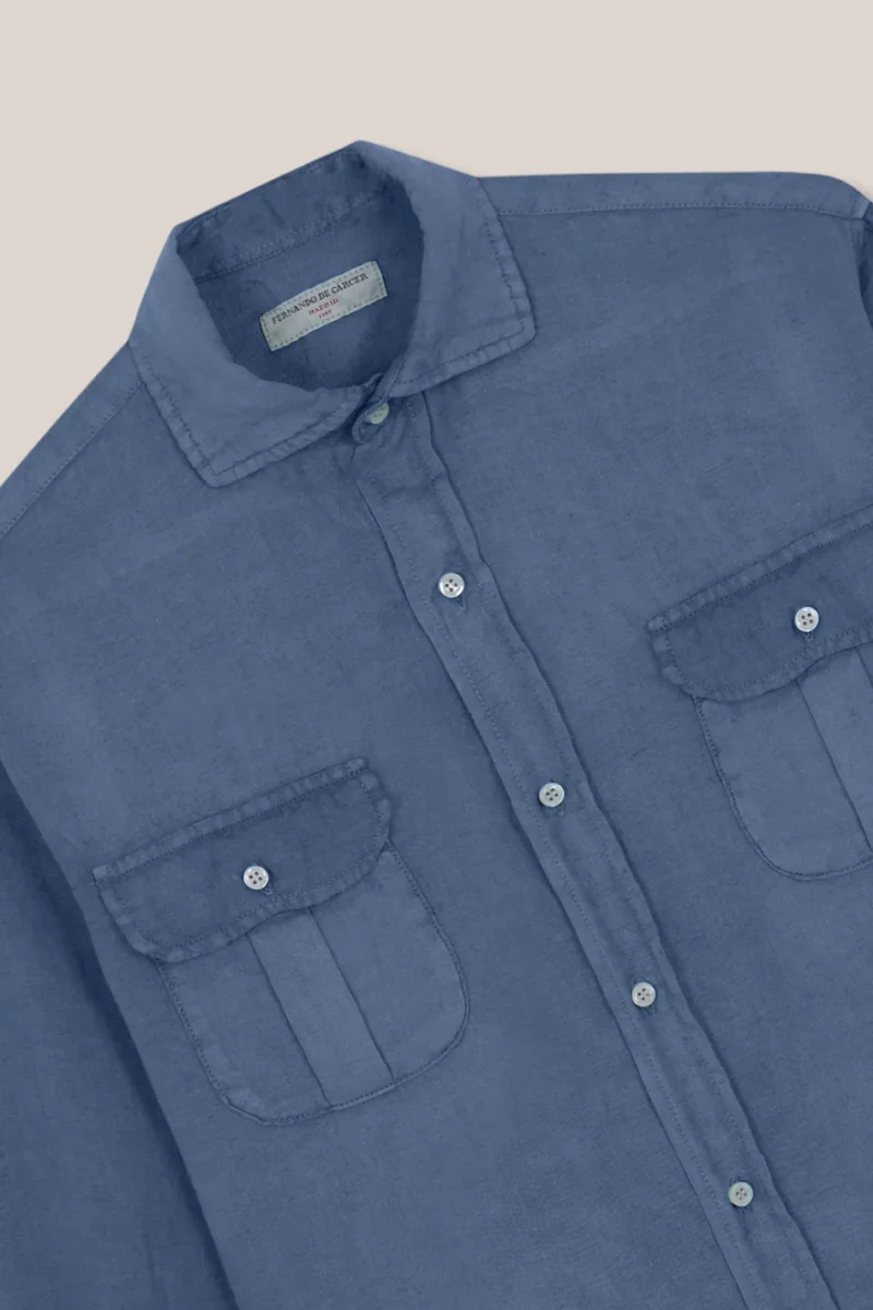 Camisa de Lino Dos Bolsillos - Azul Petróleo - Imagen 3