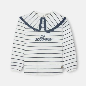 Camiseta Niña Cuello Bobo Rayas Azul y Blanco