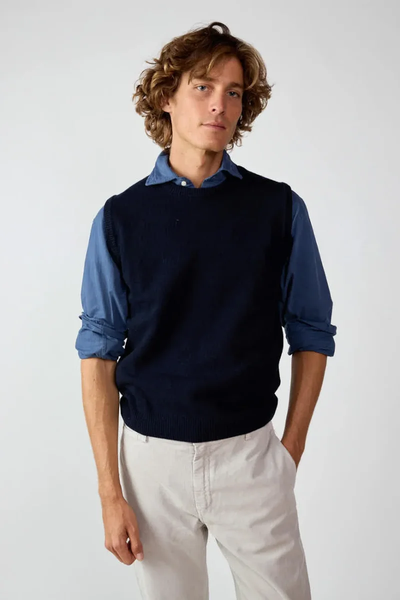 Chaleco Cuello Redondo Lambswool - Azul Marino - Imagen 3