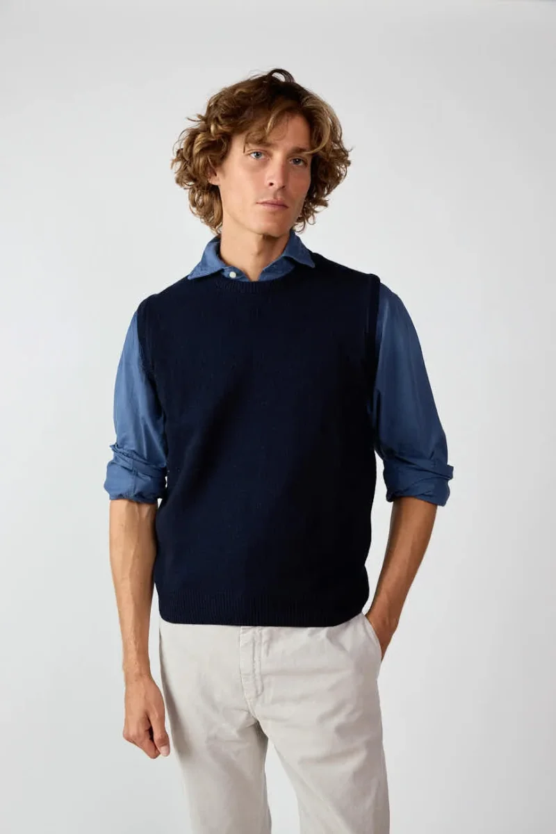 Chaleco Cuello Redondo Lambswool - Azul Marino - Imagen 2