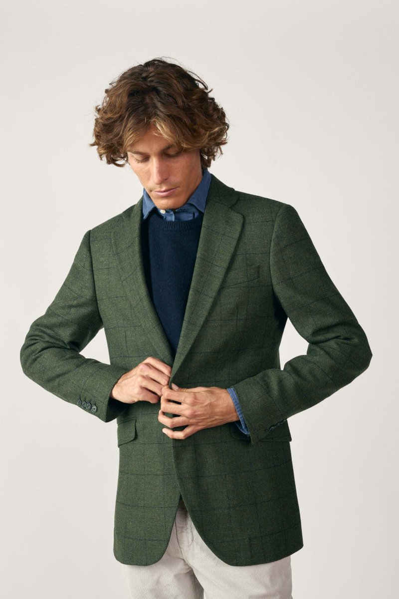 Americana de Tweed - Harris Tweed Cuadros Verde - Imagen 2