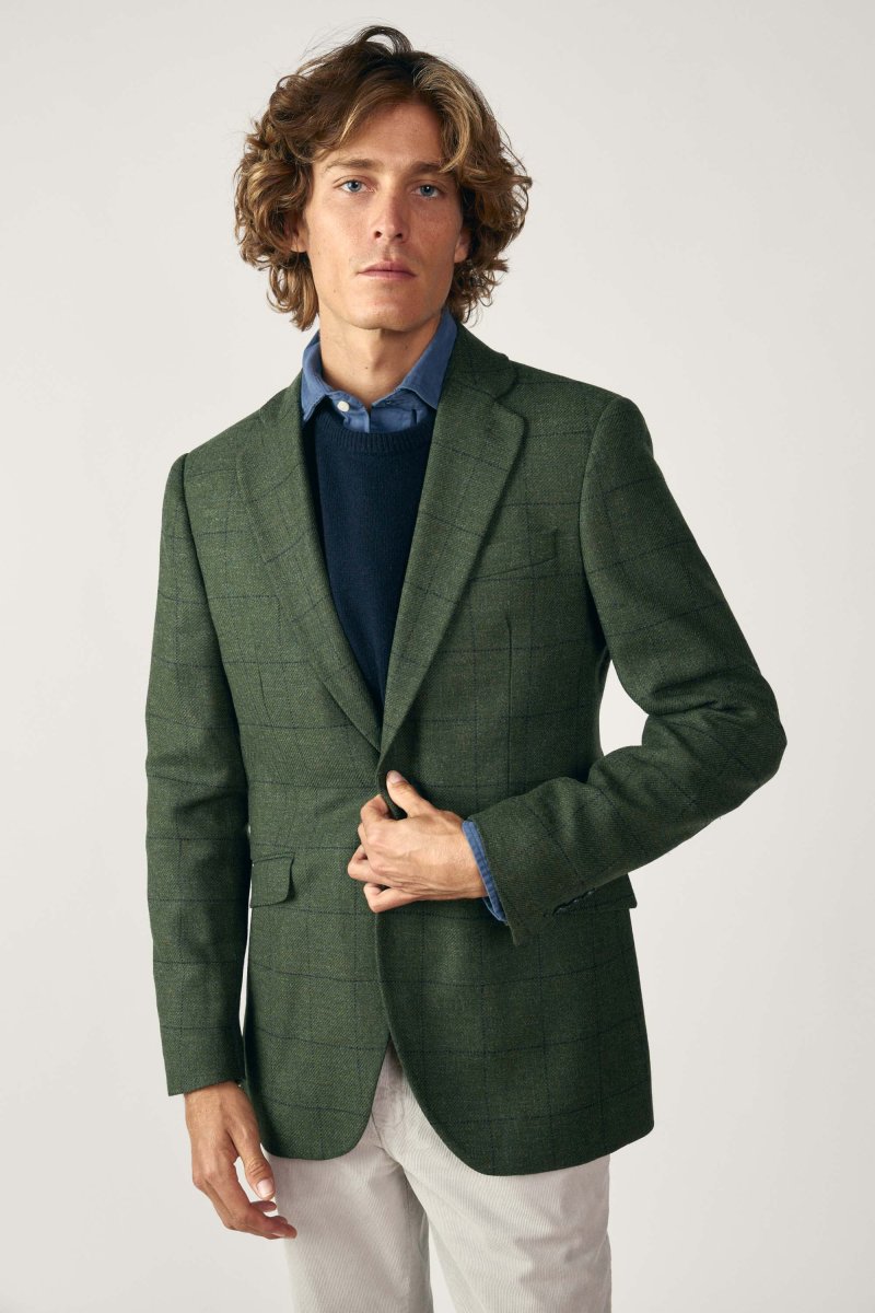 Americana de Tweed - Harris Tweed Cuadros Verde - Imagen 4