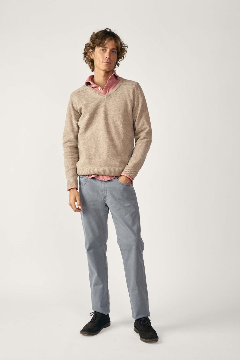Jersey Cuello Pico Lambswool - Beige Tostado - Imagen 6