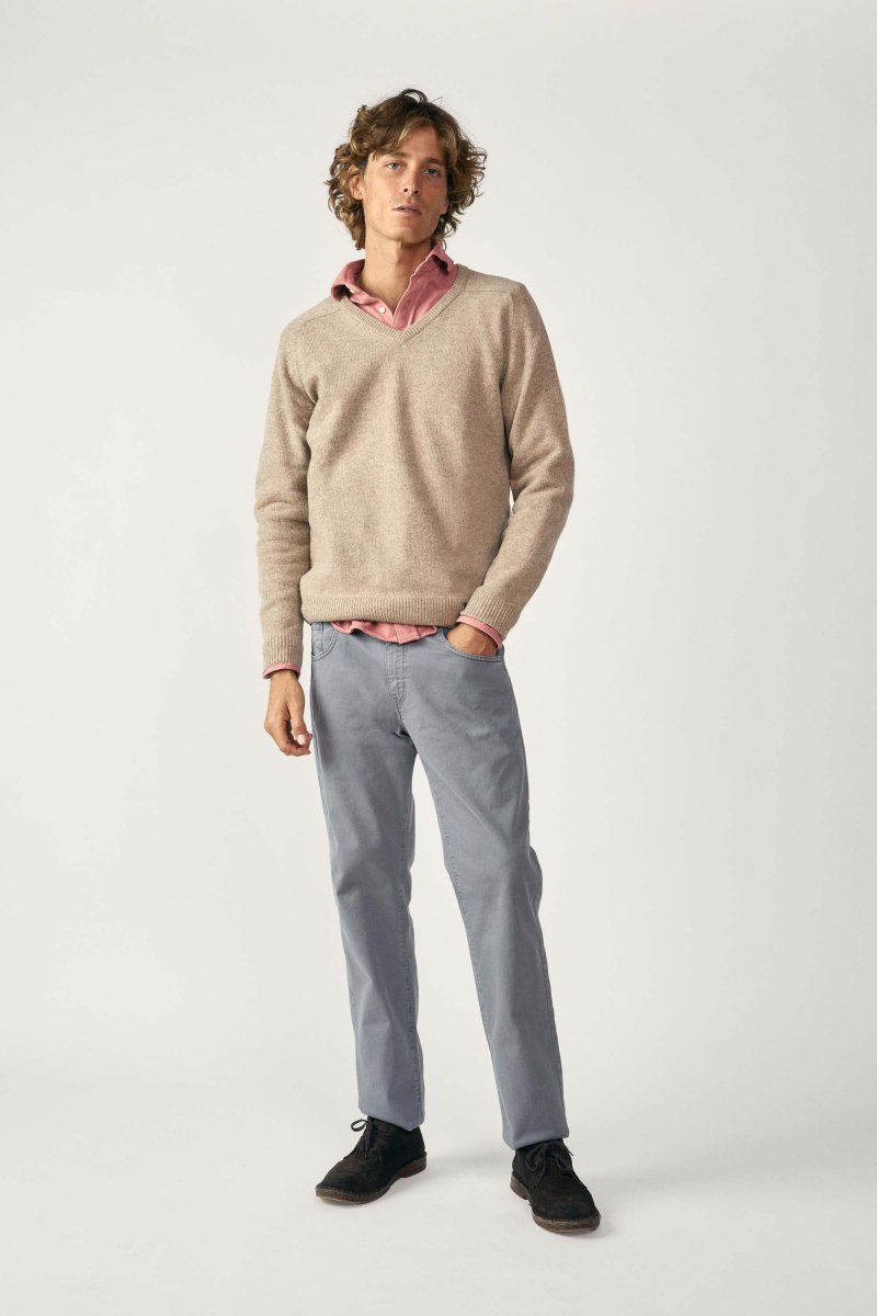 Jersey Cuello Pico Lambswool - Beige Tostado - Imagen 7