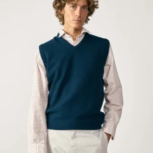 Chaleco Cuello Pico Lambswool - Azul Petróleo