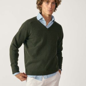 Jersey Cuello Pico Lambswool - Verde Caza