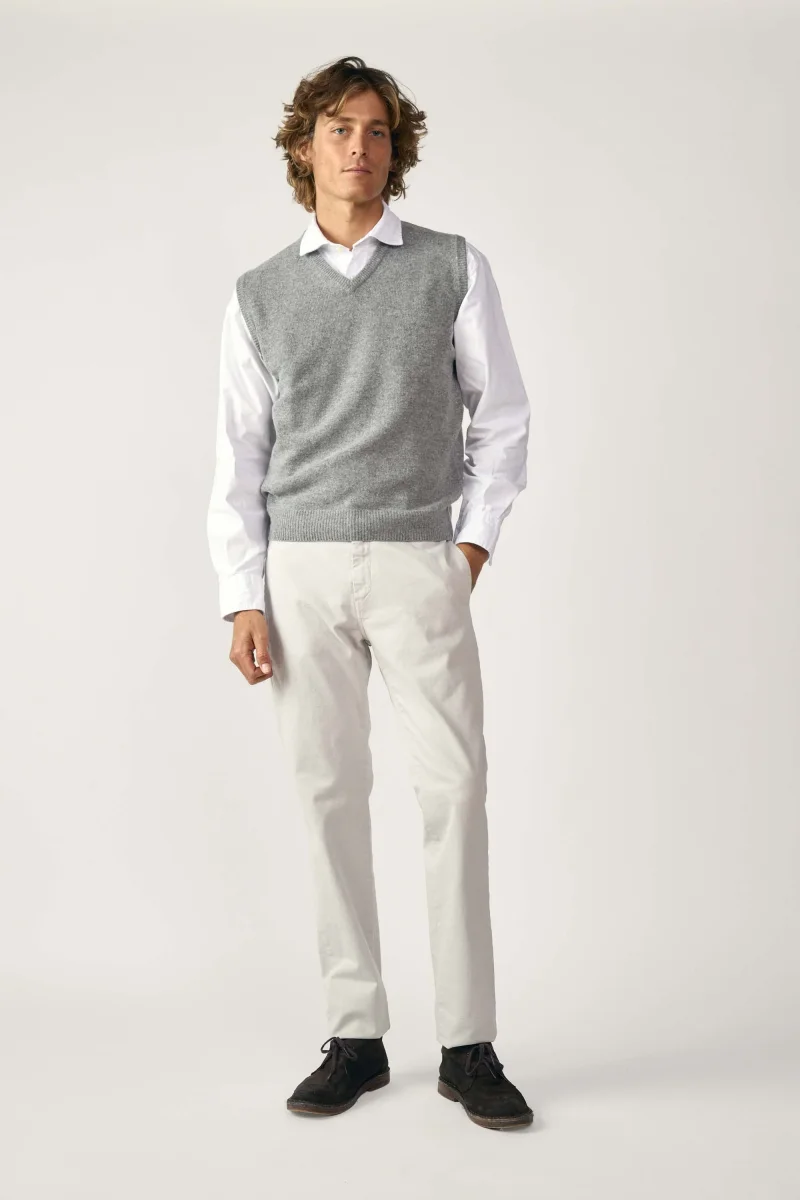 Chaleco Cuello Pico Lambswool - Gris Claro - Imagen 4
