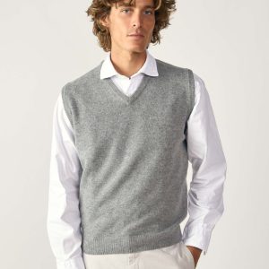 Chaleco Cuello Pico Lambswool - Gris Claro