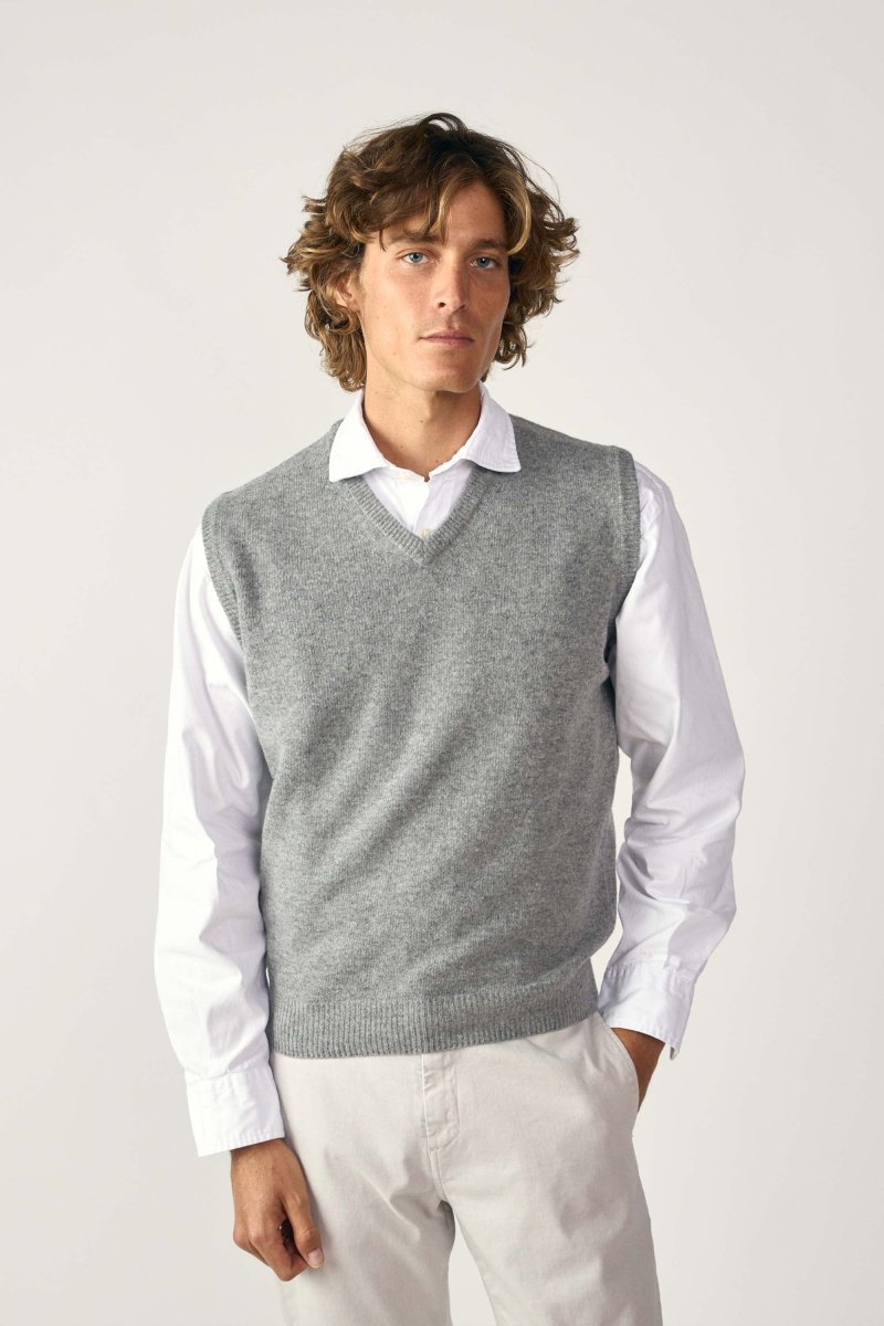 Chaleco Cuello Pico Lambswool - Gris Claro - Imagen 2