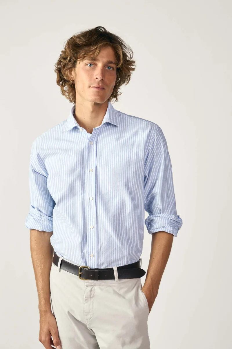 Camisa de Algodón - Azul Rayas Blancas - Imagen 2