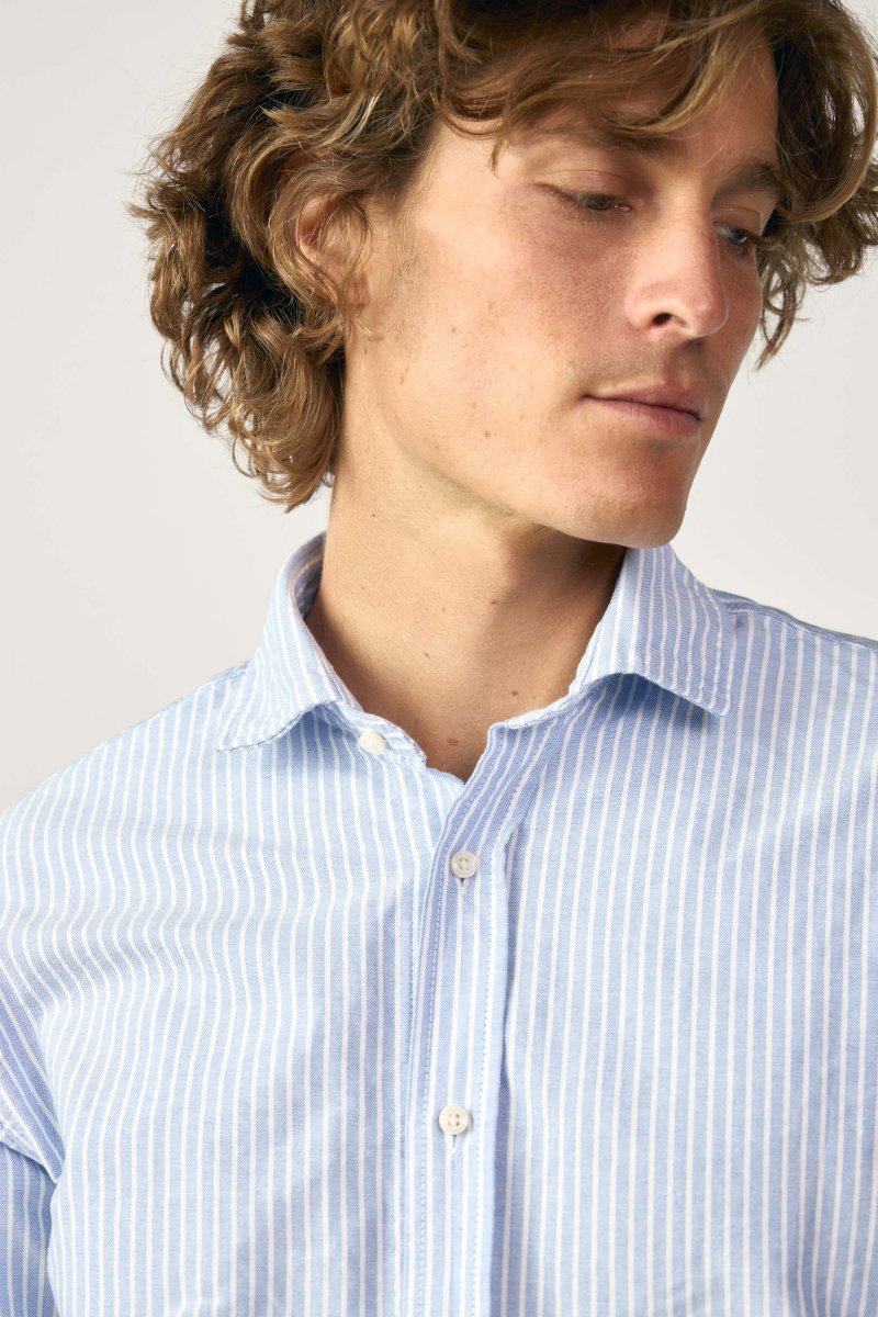 Camisa de Algodón - Azul Rayas Blancas - Imagen 4