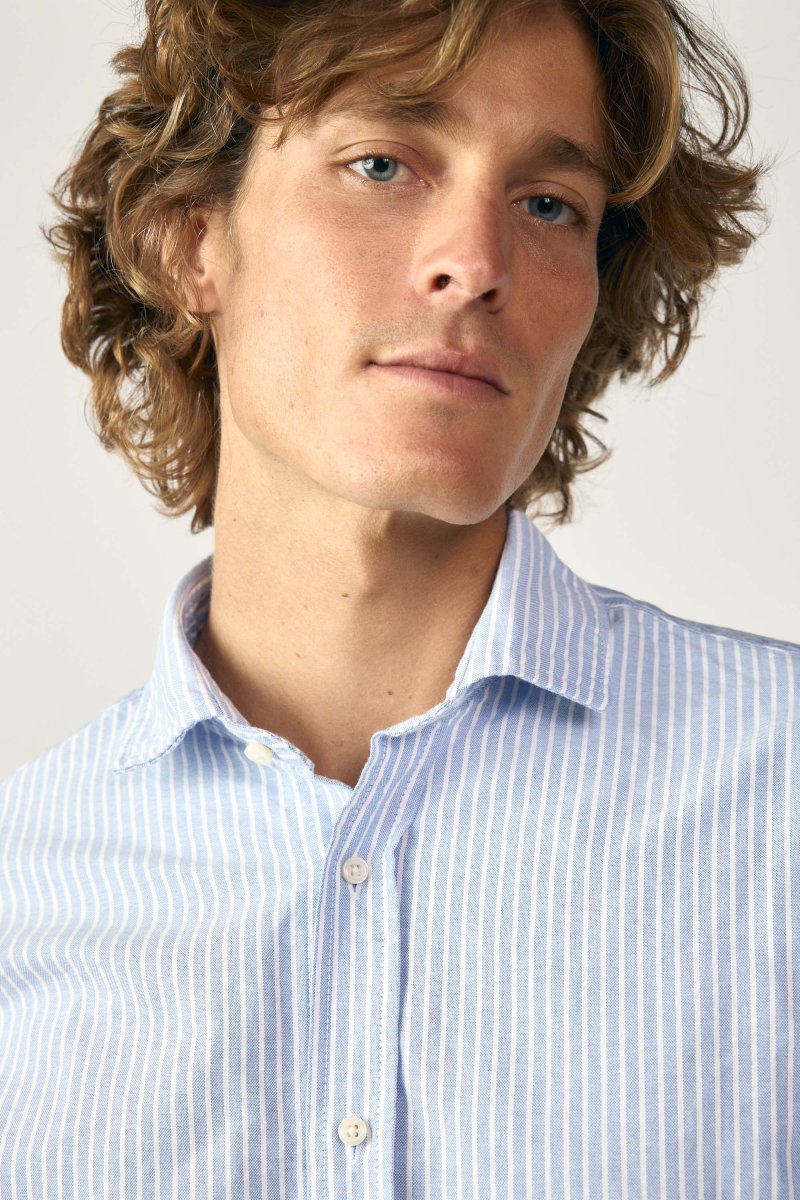Camisa de Algodón - Azul Rayas Blancas - Imagen 3