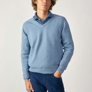 Jersey Cuello Pico Lambswool - Azul Claro