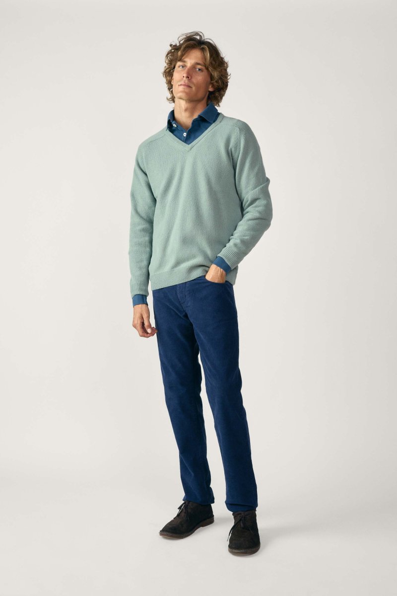 Jersey Cuello Pico Lambswool - Verde Agua - Imagen 5