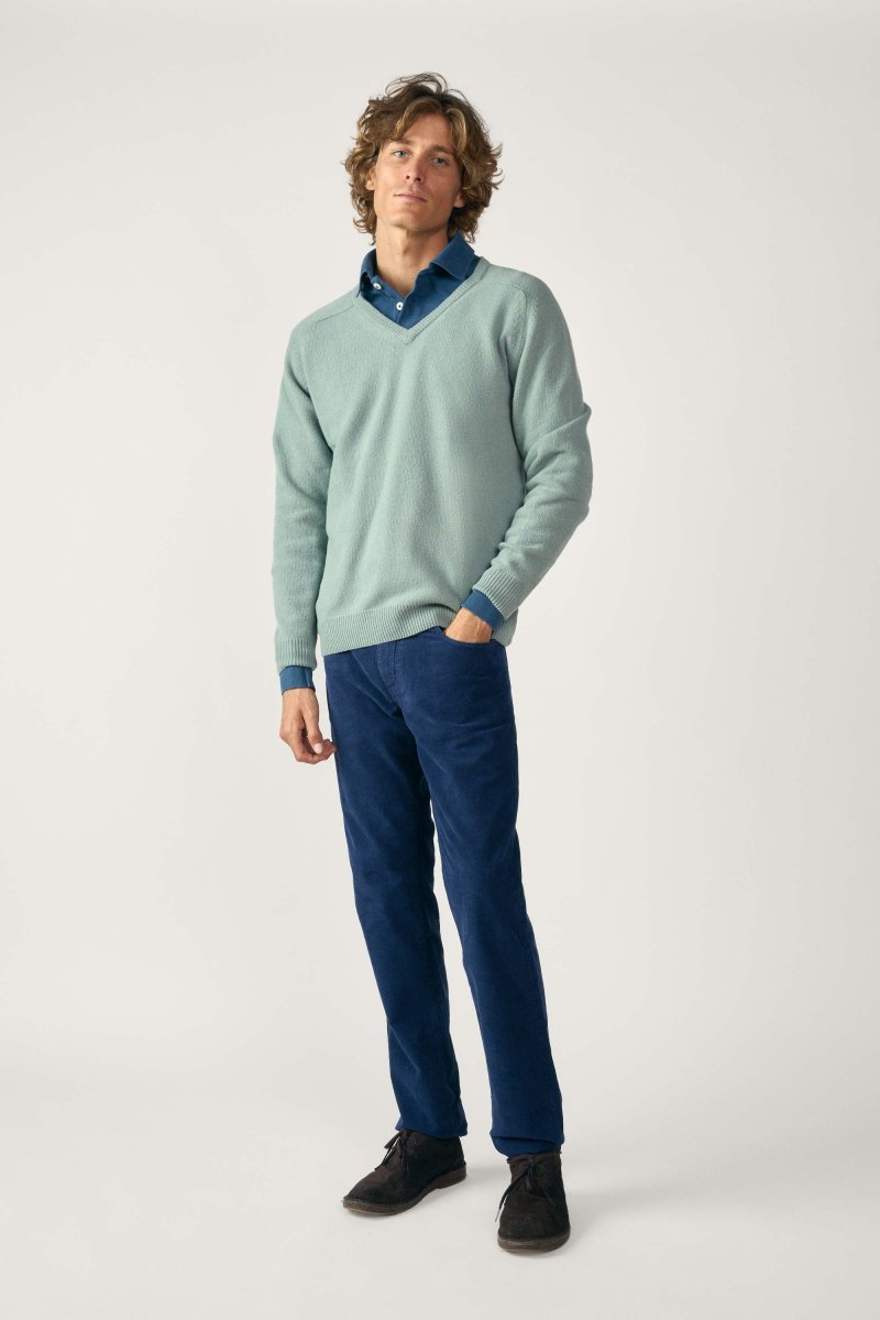 Jersey Cuello Pico Lambswool - Verde Agua - Imagen 6