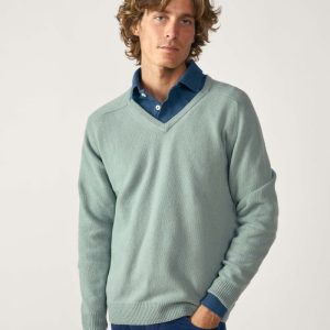 Jersey Cuello Pico Lambswool - Verde Agua