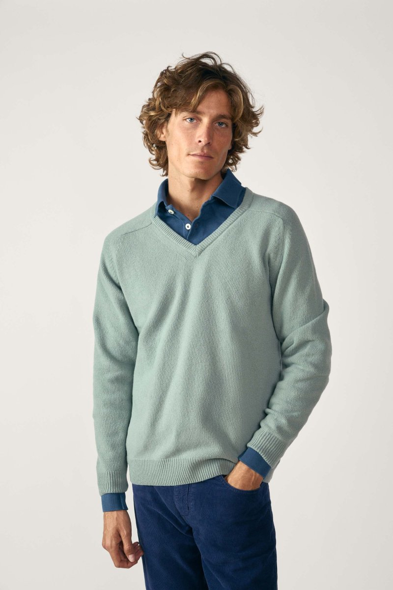Jersey Cuello Pico Lambswool - Verde Agua