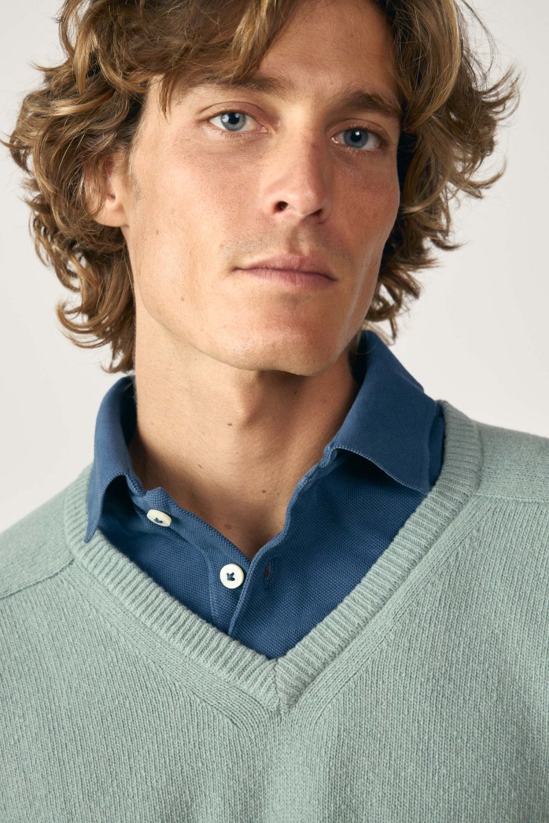 Jersey Cuello Pico Lambswool - Verde Agua - Imagen 3