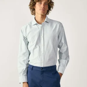 Camisa de Algodón - Oxford Rayas Verde Oscuro y Blanco