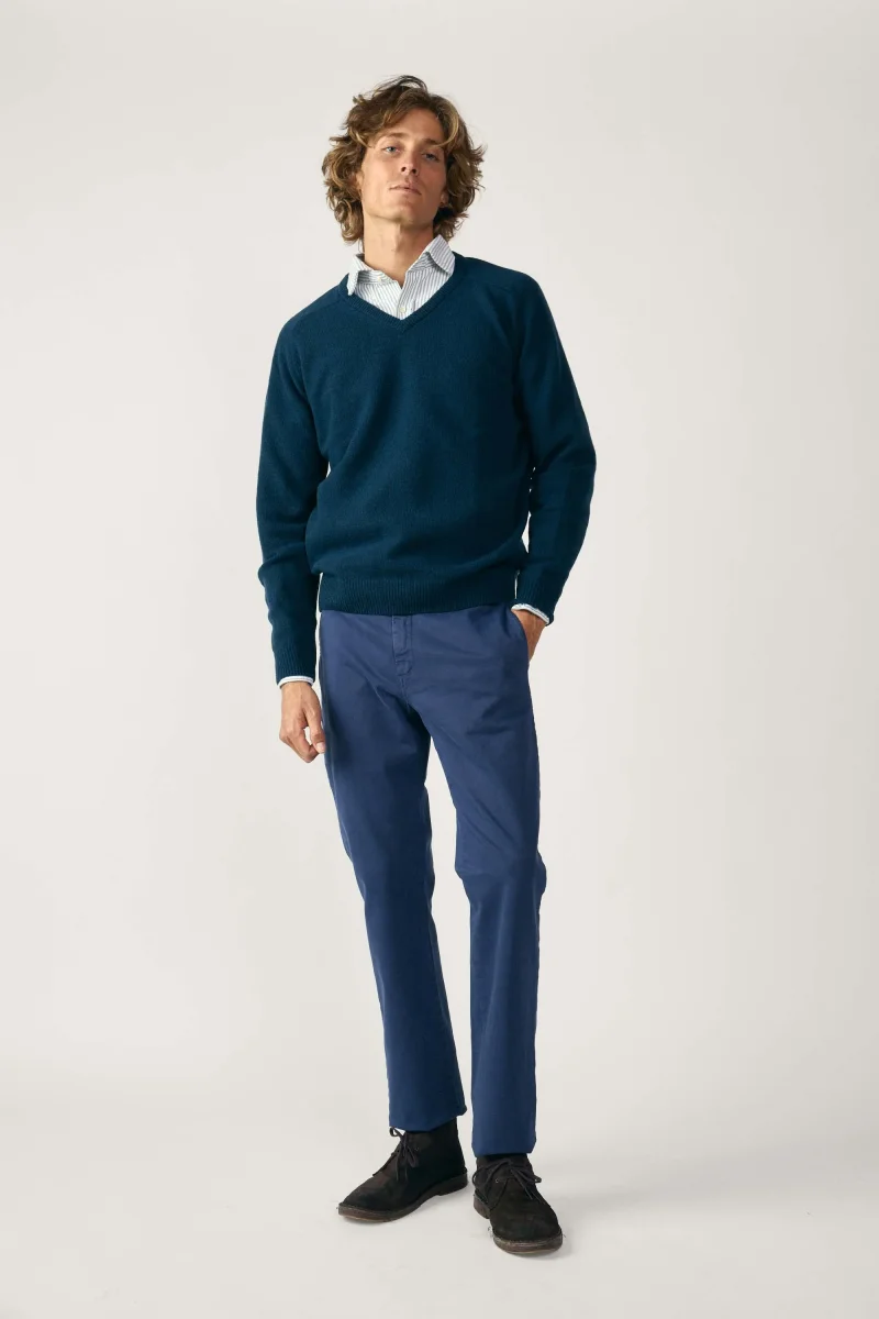 Jersey Cuello Pico Lambswool - Azul Petróleo - Imagen 5