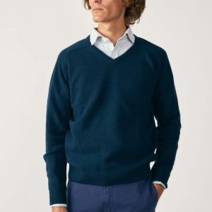 Jersey Cuello Pico Lambswool - Azul Petróleo