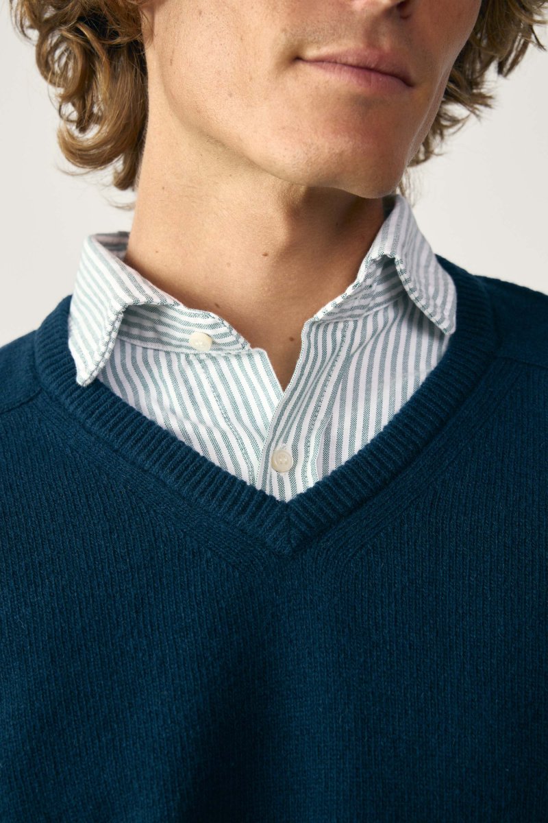 Jersey Cuello Pico Lambswool - Azul Petróleo - Imagen 4