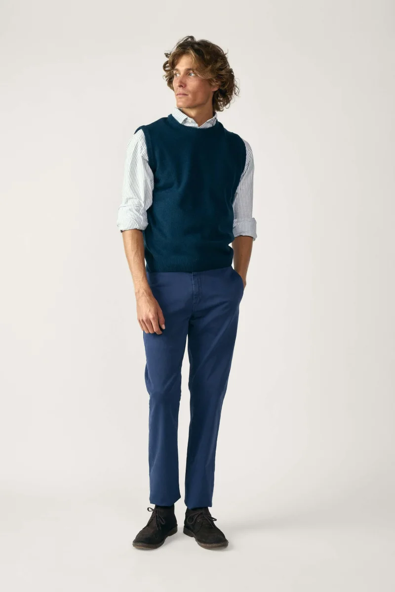 Chaleco Cuello Redondo Lambswool - Azul Petróleo - Imagen 5