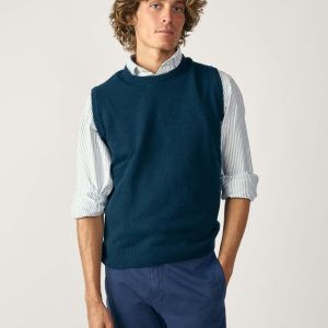 Chaleco Cuello Redondo Lambswool - Azul Petróleo