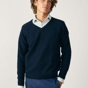 Jersey Cuello Pico Lambswool - Azul Marino