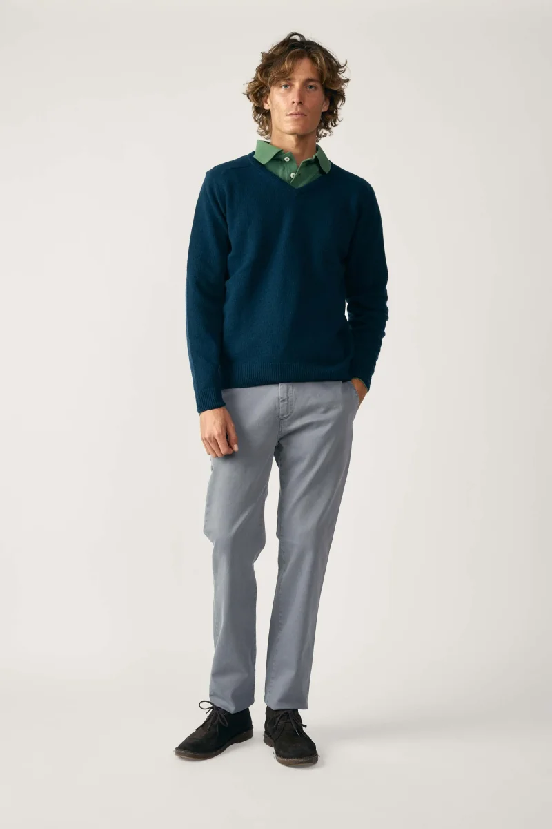 Jersey Cuello Pico Lambswool - Azul Petróleo - Imagen 8