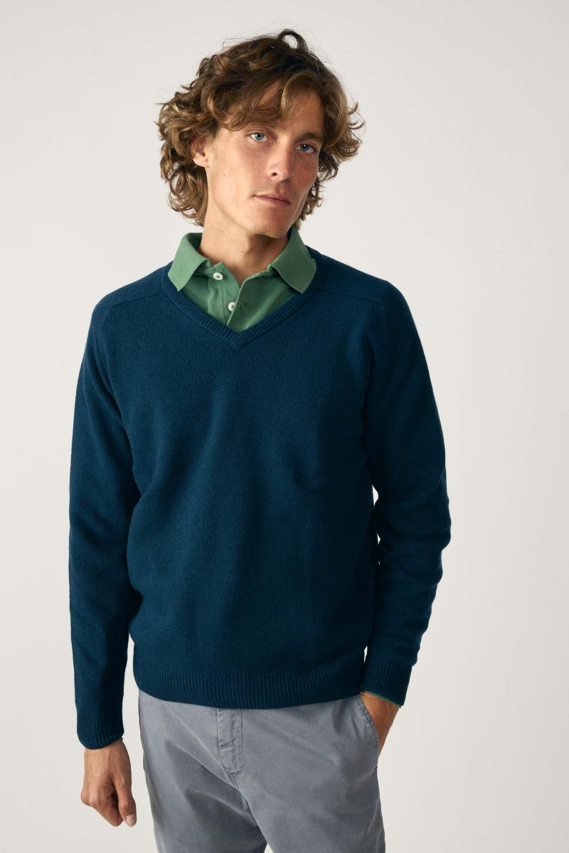 Jersey Cuello Pico Lambswool - Azul Petróleo - Imagen 6