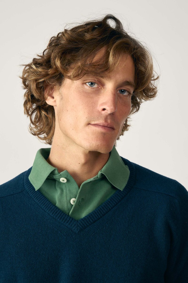 Jersey Cuello Pico Lambswool - Azul Petróleo - Imagen 7