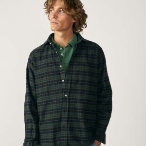 Camisa de Algodón - Cuadros Verde y Marino