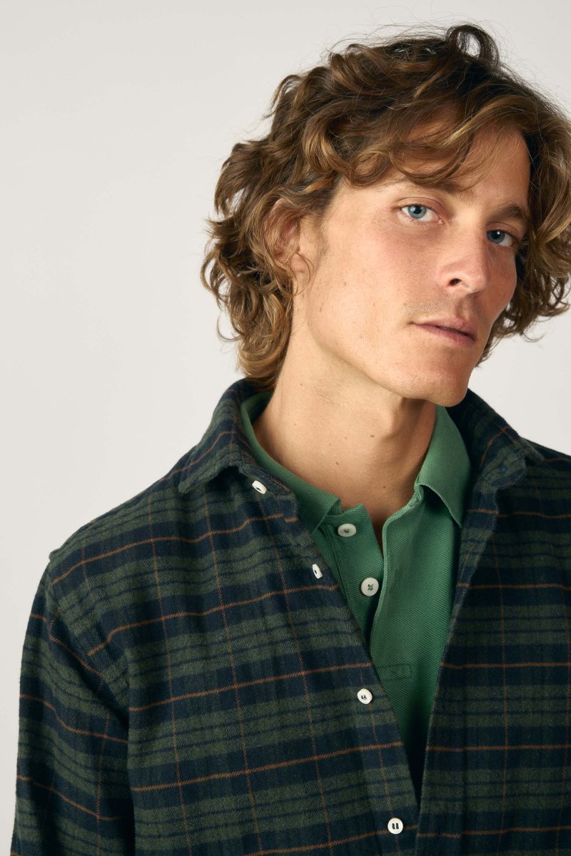 Camisa de Algodón - Cuadros Verde y Marino - Imagen 3