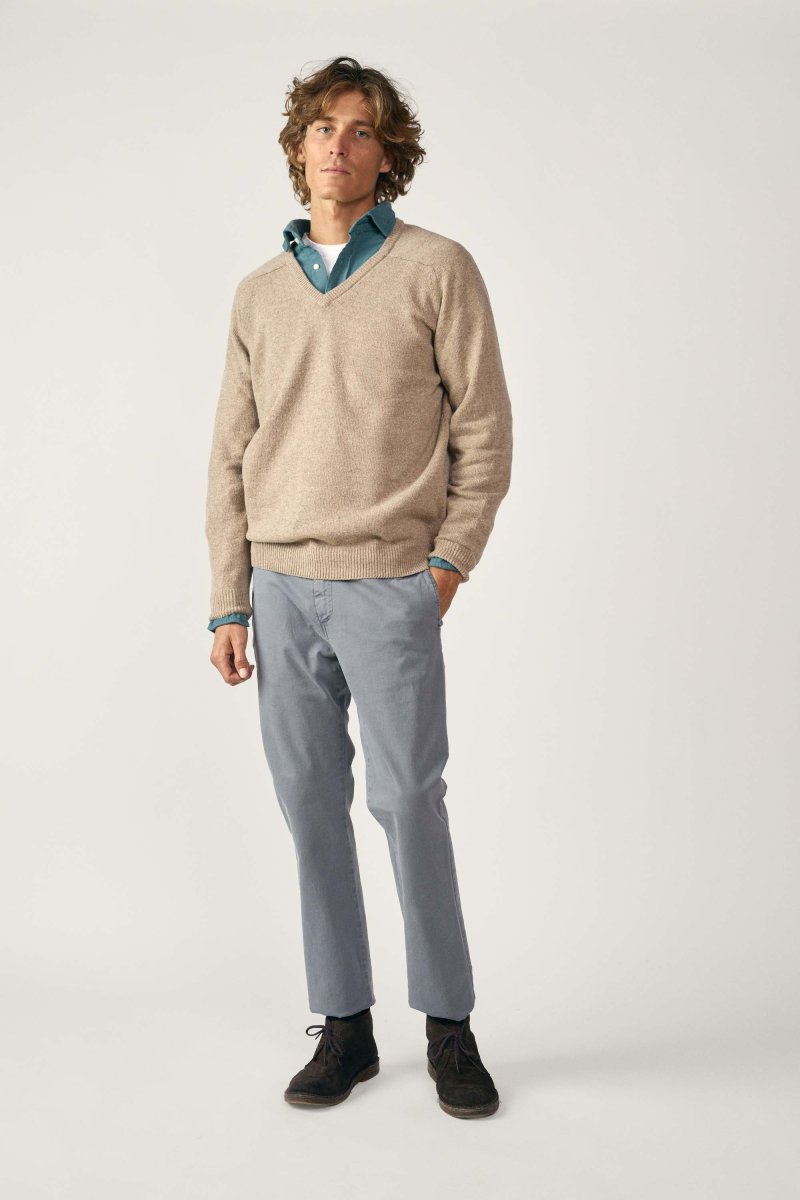 Jersey Cuello Pico Lambswool - Beige Tostado - Imagen 8