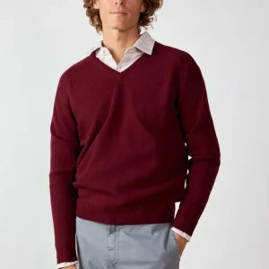 Jersey Cuello Pico Shetland - Burdeos Jaspeado