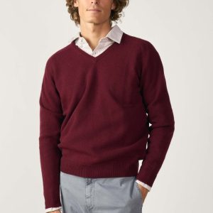 Jersey Cuello Pico Lambswool - Burdeos Jaspeado