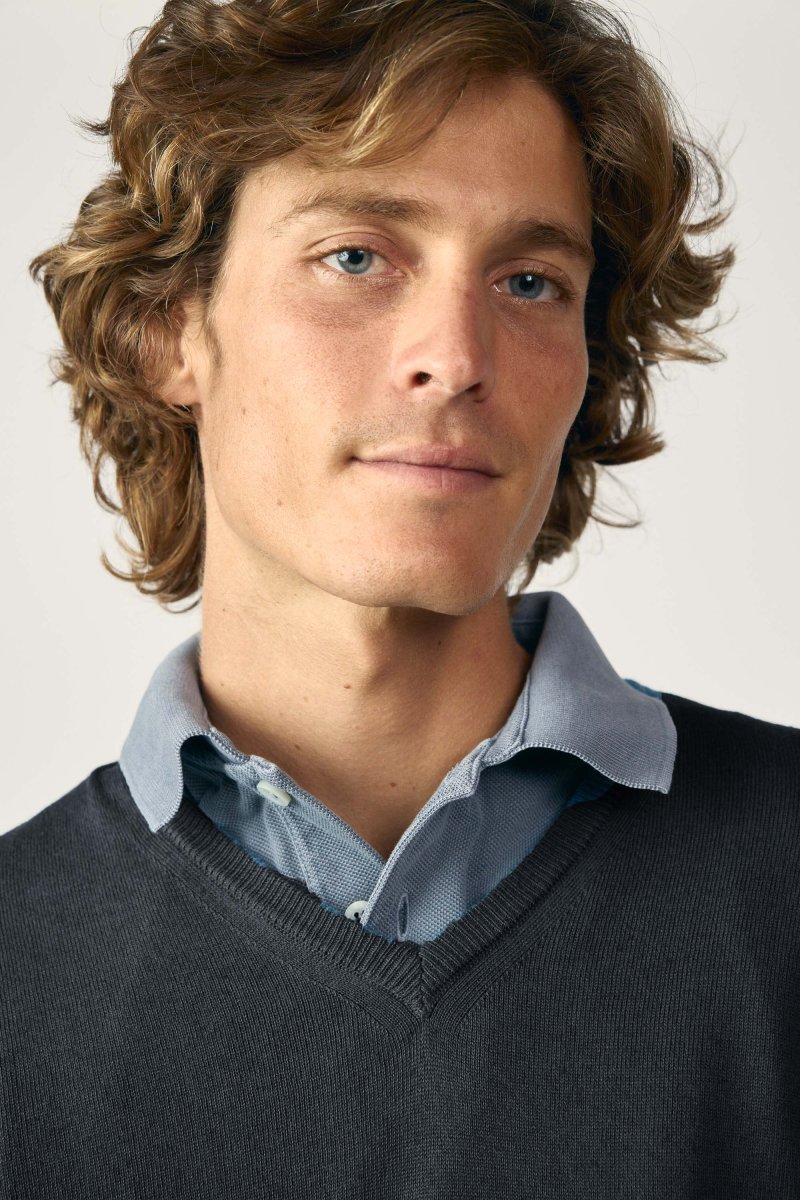 Jersey Cuello Pico Algodón - Gris Marengo - Imagen 4