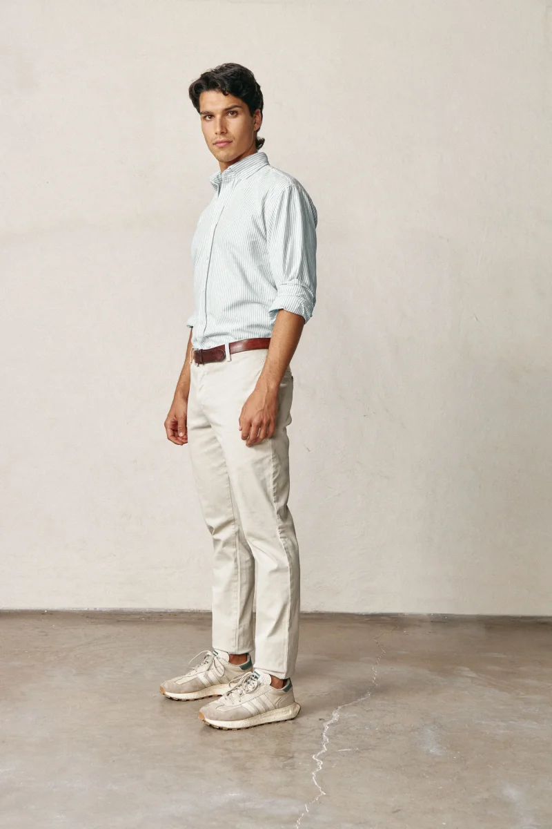 Camisa de Algodón - Oxford Rayas Verde y Blanco - Imagen 3