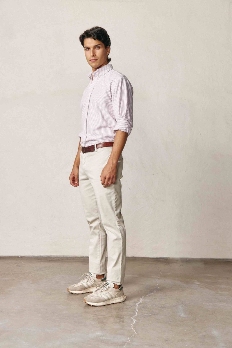 Camisa de Algodón - Oxford Rayas Burdeos y Blanco - Imagen 3
