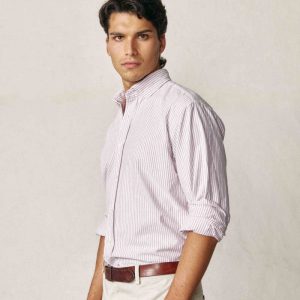 Camisa de Algodón - Oxford Rayas Burdeos y Blanco