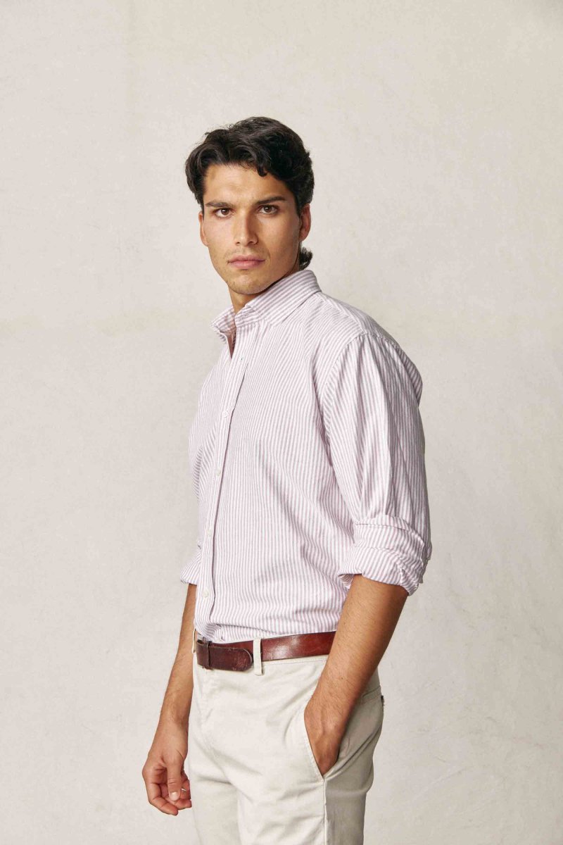 Camisa de Algodón - Oxford Rayas Burdeos y Blanco - Imagen 2