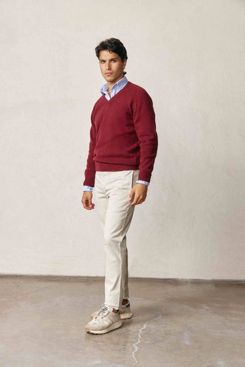 Jersey Cuello Pico Lambswool - Burdeos - Imagen 3