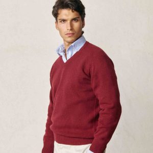 Jersey Cuello Pico Lambswool - Burdeos