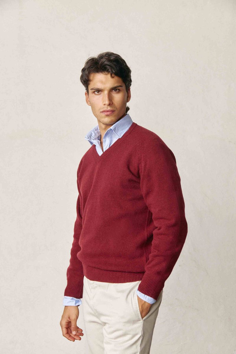 Jersey Cuello Pico Lambswool - Burdeos - Imagen 2