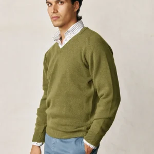 Jersey Cuello Pico Lambswool - Verde Khaki