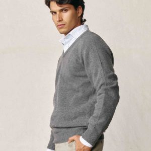 Jersey Cuello Pico Lambswool - Gris Marengo